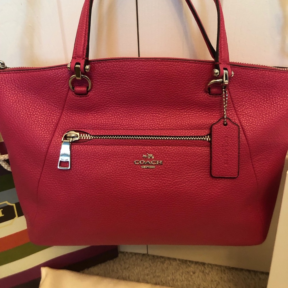 Coach Pink Pebble Leather Satchel Crossbod…